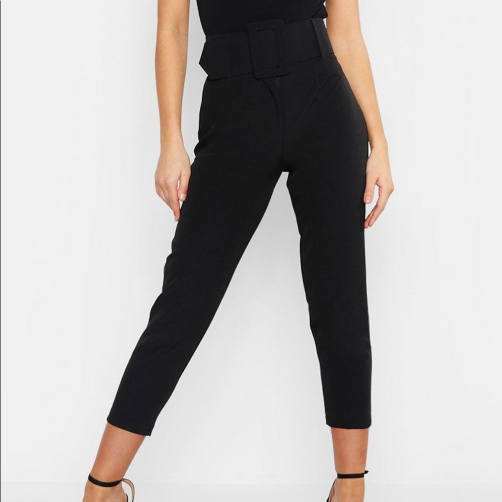 Boohoo super high waisted belt pants